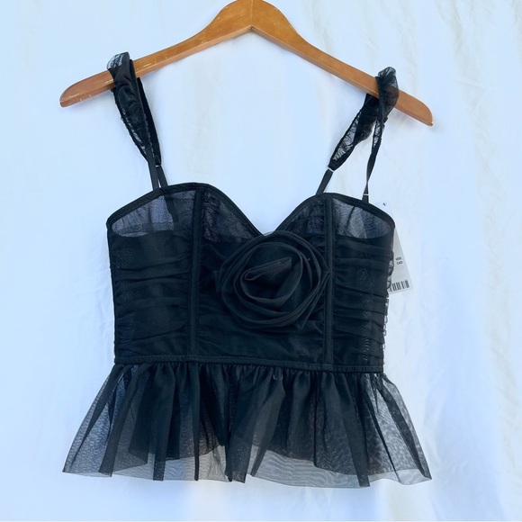 URBAN OUTFITTERS | NWT OUT FROM UNDER ROSEABEL TULLE ROSETTE CORSET IN BLACK SMA - Picture 3 of 6